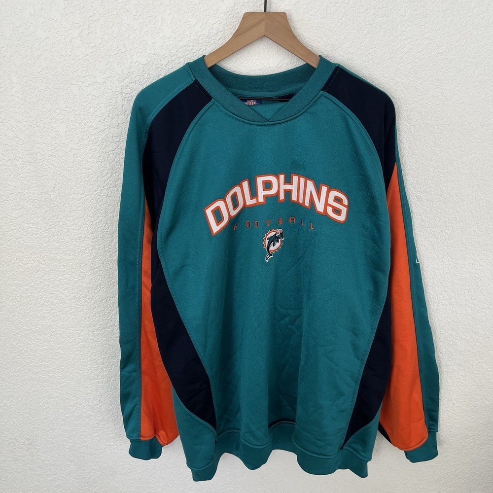 Vintage Miami Dolphins NFL Team Apparel Blue Long Sleeve Jersey Sweatshirt Large